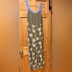 Matilda Jane Women's “Work of Art' Jumpsuit Green Floral diamond dots wide Leg